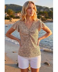Roman - Print Ruched Frill Sleeve Top - Lyst