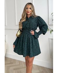 AX Paris - Printed Shirred Detail Long Sleeve Shirt Skater Dress - Lyst