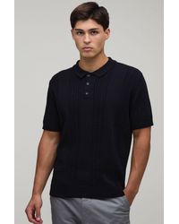 BoohooMAN - Regular Fit Cotton Blend Cable Knitted Polo - Lyst