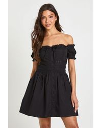 Boohoo - Lace Insert Bardot Mini Dress - Lyst
