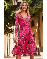 Sosandar - Multi Print Faux Wrap Midi Jersey Dress - Lyst