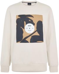 BOSS - Graphic Crew Neck Ribbed Collar Long Sleeve Sweatshirt - Lyst