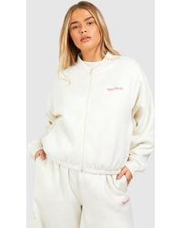Boohoo - Plus Dsgn Studio Script Zip Through Bomber Sweatshirt - Lyst