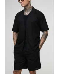 BoohooMAN - Tall Oversized Linen Deep Pocket Shirt & Short Set - Lyst