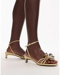 TOPSHOP - Inaya Kitten Heel Strappy Sandal With Flower - Lyst