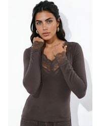 Hiccup - V-Neck Stretch Knit Top With Lace Detail - Lyst