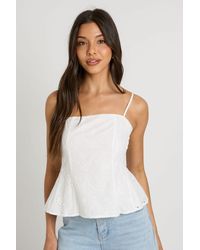 Boohoo - Spaghetti Strap Broderie Peplum Top - Lyst