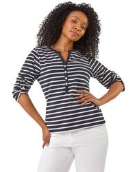 Roman - Petite Stripe V-Neck Button Top - Lyst
