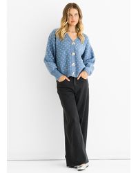 Gini London - Denim-Punktdruck-Knopf-Cardigan-Look Pullover - Lyst