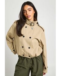 Boohoo - Double Breasted Funnel Neck Short Trench Coat - Lyst