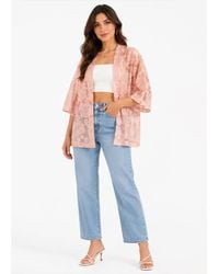 Gini London - Floral Lace Open Front Kimono Cardigan - Lyst