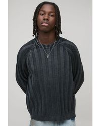 BoohooMAN - Oversized Boxy Ribbed Acid Wash Knitted Jumper - Lyst