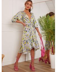 Chi Chi London - Twist Front Abstract Midi Dress - Lyst