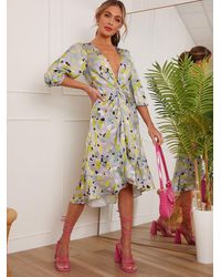 Chi Chi London - Twist Front Abstract Midi Dress - Lyst