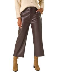 Roman - Faux Leather Wide Leg Crop Trousers - Lyst