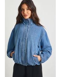 Boohoo - Funnel Neck Denim Bomber Jacket - Lyst