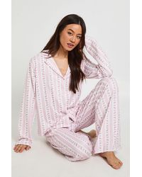 Boohoo - Tall Bow Print Long Sleeve Shirt & Trouser Pyjama Set - Lyst