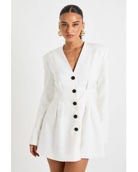 Boohoo - Long Sleeve Collarless Tailored Mini Dress - Lyst