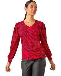 Roman - Geometric Print V-Neck Stretch Top - Lyst