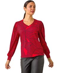 Roman - Geometric Print V-Neck Stretch Top - Lyst