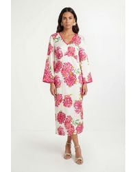 Wallis - Floral Satin Contrast Midi Dress - Lyst