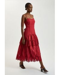 Karen Millen - Cotton Cutwork Strappy Woven Midi Dress - Lyst