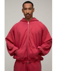 BoohooMAN - Oversized Boxy Drop Shoulder Loopback Wash Zip Through Hoodie - Lyst