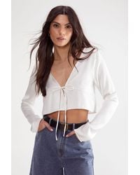 Nasty Gal - Satin Tie Front Long Sleeve Top - Lyst