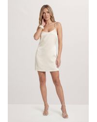 MissPap - Beaded Trim Backless Satin Mini Dress - Lyst