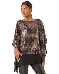 Roman - Ombre Sequin Mesh Chiffon Top - Lyst