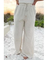 Azura Exchange - Linnen Broek Met Wijd Been En Touwtjes Taille - Lyst