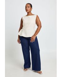 Boohoo - Plus Linen Look Slash Neck Peplum Top - Lyst