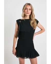 Boohoo - Petite Shirred Waist Ruffle Hem Mini Dress - Lyst