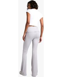 Boohoo - Tall Fold Over Waist Soft Rib Flare Trouser - Lyst