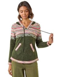 Roman - Nordic Print Knitted Hooded V-Neck Jumper - Lyst