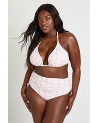 Boohoo - Plus Waffle Print Lace Trim Triangle Bikini Top & Ruched Side Bottom Set - Lyst