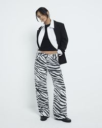 River Island - Petite Zebra Relaxed Straight Jeans - Lyst