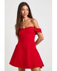 Boohoo - Petite Bardot Structured Mini Dress - Lyst