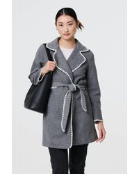 Izabel London - Blanket Stich Coat With Belt - Lyst