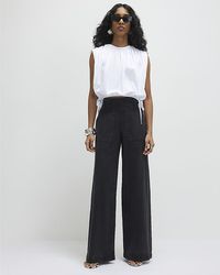 River Island - Wide Leg Jeans Pull On Elasticated Cotton - Lyst