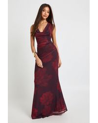 Boohoo - Tonal Floral Mesh Cowl Neck Maxi Dress - Lyst