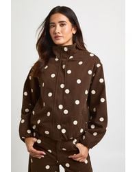 Boohoo - Polka Dot Funnel Neck Denim Bomber Jacket - Lyst