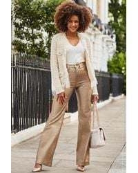 Sosandar - Petite Champagne Metallic Wide Leg Jeans - Lyst