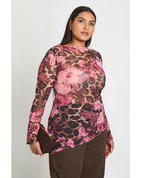 Boohoo - Plus Floral Mesh Asymmetric Top - Lyst