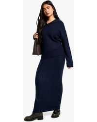 Boohoo - Soft Knit Thick Rib Collar Detail Sweater And Maxi Skirt Set - Lyst