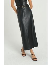 Hiccup - Faux Leather Mid Rise Maxi Skirt With A Belt - Lyst
