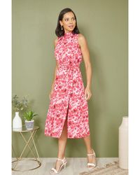 Yumi' - Blossom Print Halter Neck Midi Dress With Split Hem - Lyst