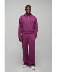 BoohooMAN - Shrunken Boxy Premium Interlock Zip Through Hoodie - Lyst