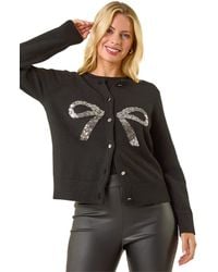 Roman - Petite Bow Sequin Knit Cardigan - Lyst