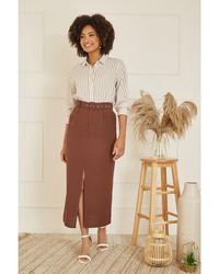 Yumi' - Cotton Midi Skirt With Belt And Split Hem - Lyst